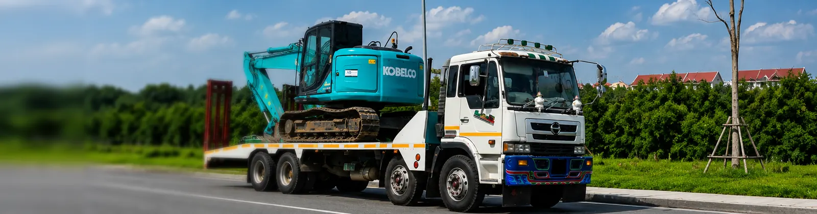 รถเทรลเลอร์ขนรถขุด Kobelco ไปหน้างาน